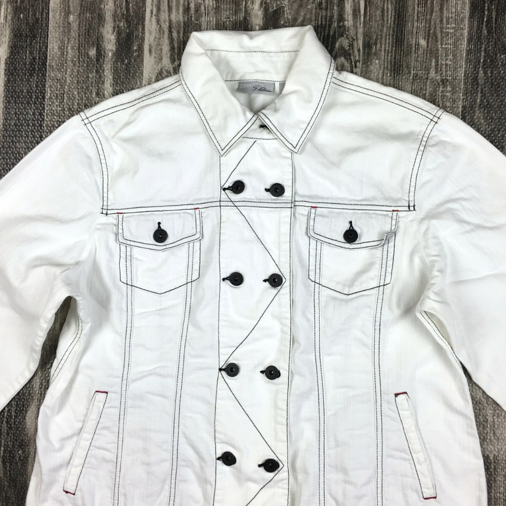 Chico's White Denim Stretch Jean Jacket Sz 3/XL - Picture 2 of 4
